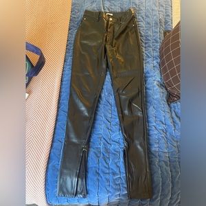 WeWoreWhat black leather skinny pants with ankle slit. Lightly worn